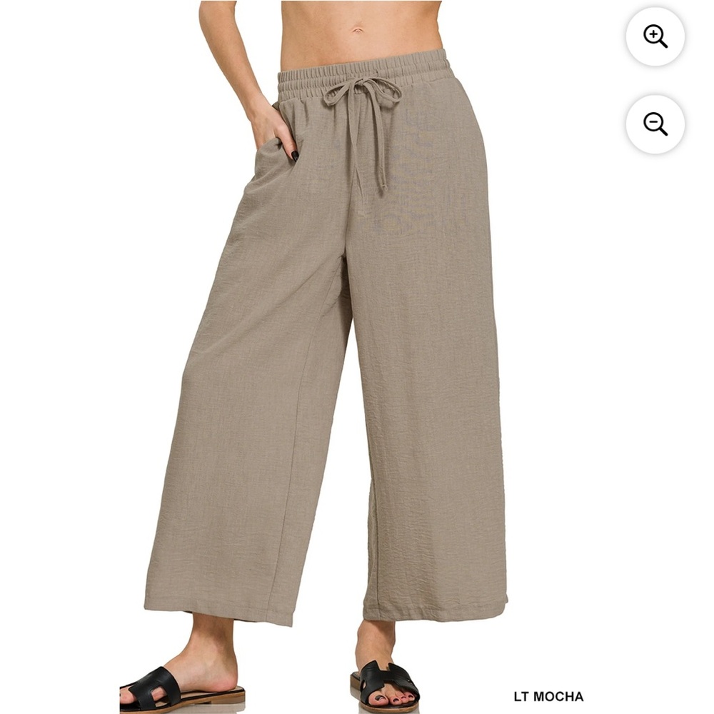 Zenana S-L Light Mocha Wide-Leg Pants
